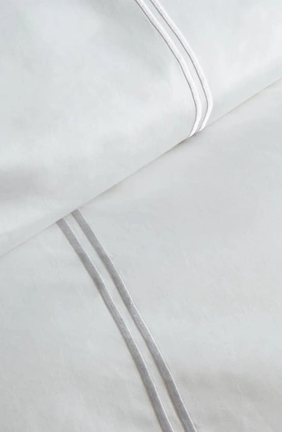 Melange King 600 Thread Count Cotton 2 Stripe Embroidered Duvet Set In Charcoal Grey