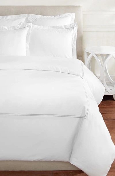 Melange King 600 Thread Count Cotton 2 Stripe Embroidered Duvet Set In Charcoal Grey