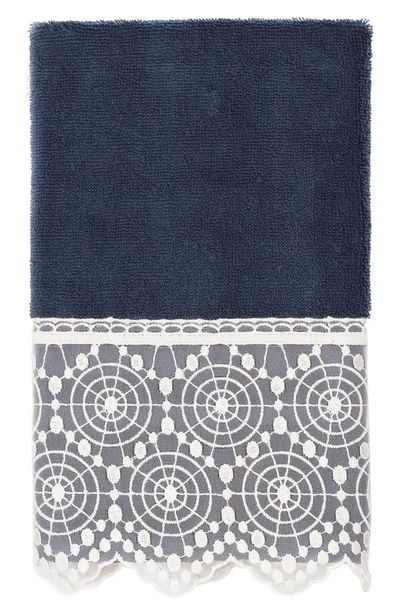 Shop Linum Home Textiles 100% Turkish Cotton Arian Cream Lace Embellished Hand Towel In Medium Blue