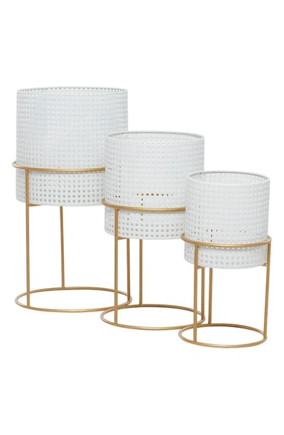 Shop Willow Row White Metal Rattan Weave Inspired Planter With Removable Ring Stand