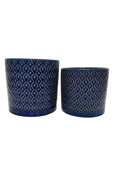 Shop Drew Rose Designs Diamond Pattern Ceramic Planter In Navy