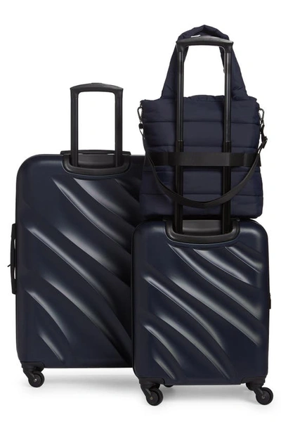 Shop Geoffrey Beene 3-piece Puffer Bag & Spinner Luggage Set In Navy