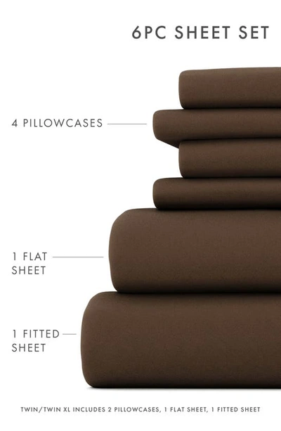 Homespun Premium Ultra Soft 6 Piece Microfiber Solid Sheet Set In Chocolate