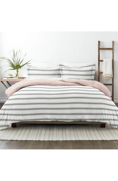 Homespun Premium Ultra Soft Desert Stripe 3-piece Reversible Duvet Cover Set In Rose