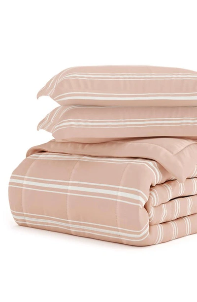 Homespun Premium Ultra Soft Soft Stripe Reversible Down-alternative Comforter In Rose