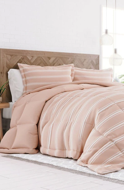 Homespun Premium Ultra Soft Soft Stripe Reversible Down-alternative Comforter In Rose