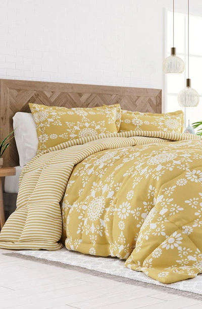 Shop Homespun Premium Ultra Soft Daisy Medallion Reversible Down-alternative Comforter Set In Yellow