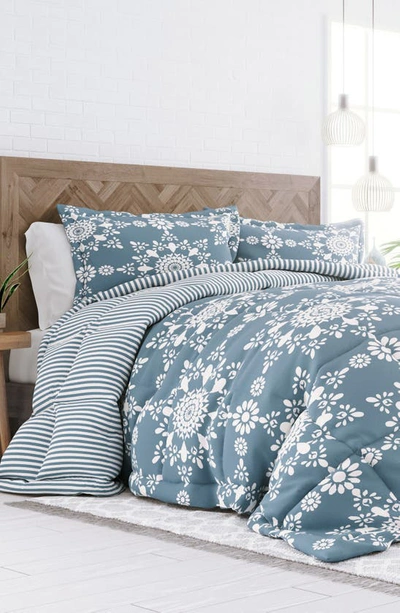 Homespun Premium Ultra Soft Daisy Medallion Reversible Down-alternative Comforter Set In Light Blue
