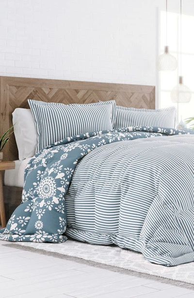 Homespun Premium Ultra Soft Daisy Medallion Reversible Down-alternative Comforter Set In Light Blue