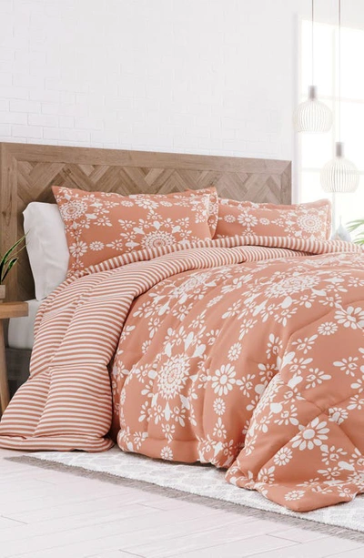Homespun Premium Ultra Soft Daisy Medallion Reversible Down-alternative Comforter Set In Clay