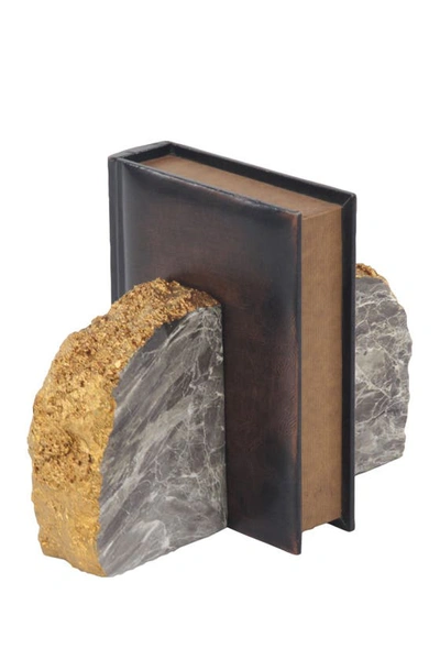 Cosmo By Cosmopolitan Gray Polystone Geode Bookend With Goldtone Detail In Grey