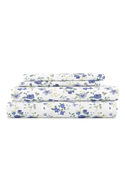 Shop Homespun Premium Ultra Soft Blossoms Pattern 4-piece Bed Sheets Set In Light Blue
