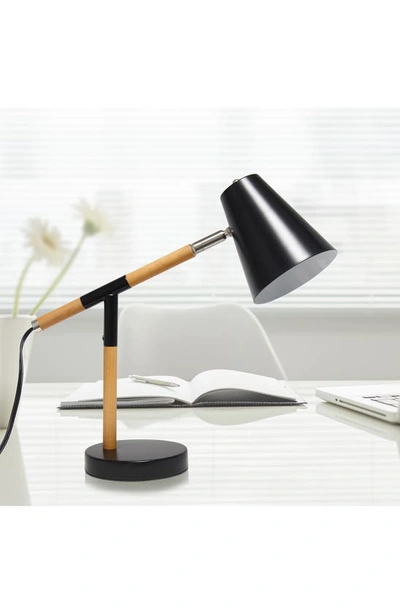 Lalia Home Black Matte Wood Pivoting Desk Lamp In Black Matte