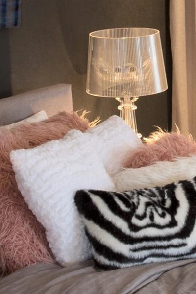 Shop Luxe Belton Faux Fur Pillow In Denton Zebra Black & White