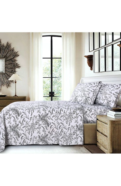 Southshore Fine Linens Winter Brush Sheet Set In White W/ Black Flowers
