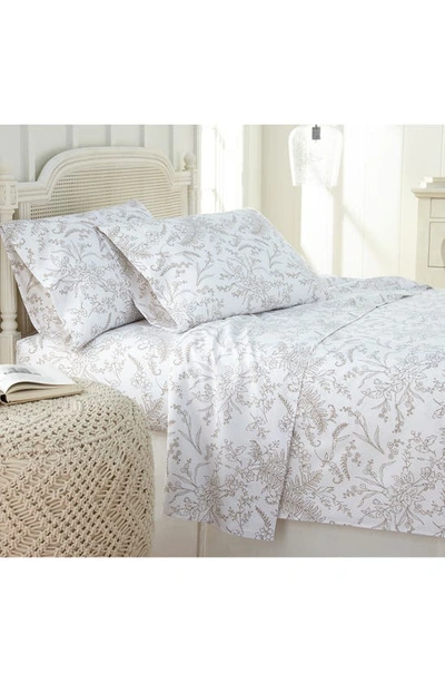 Southshore Fine Linens Winter Brush Sheet Set In White W/ Warm Sand Flowers
