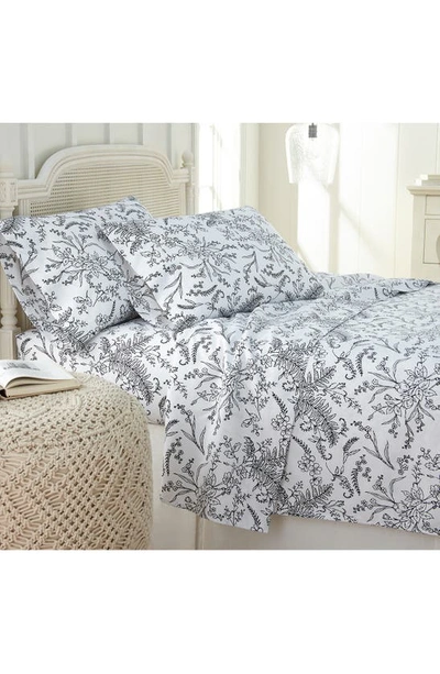 Southshore Fine Linens Winter Brush Sheet Set In White W/ Black Flowers