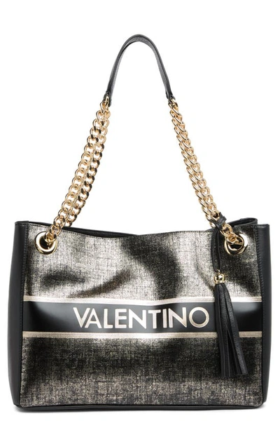 Valentino By Mario Valentino Verra Gold Linen Tote Bag In Black | ModeSens