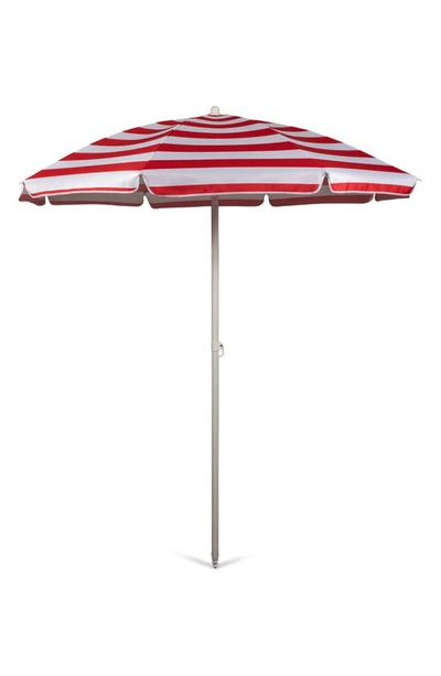Picnic Time Red Cabana Stripe Portable Beach Umbrella In Red