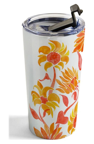 Shop Deny Designs Sunflower Watercolor Fiery Palette By Cat Coquillette Stainless Steel Travel Mug In Multi