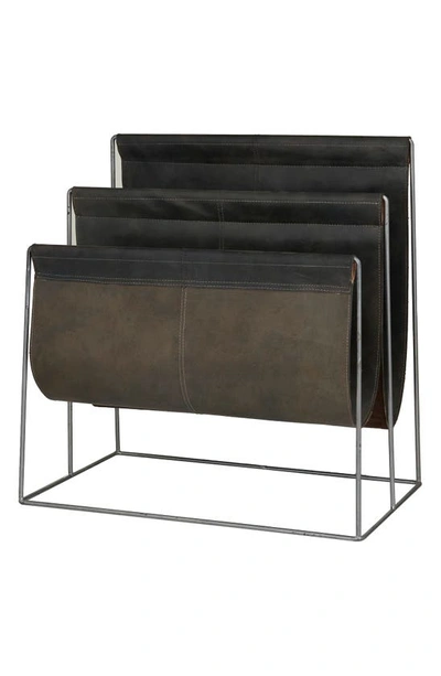 Shop Sonoma Sage Home Black Leather 3-slot Magazine Holder With Metal Stand