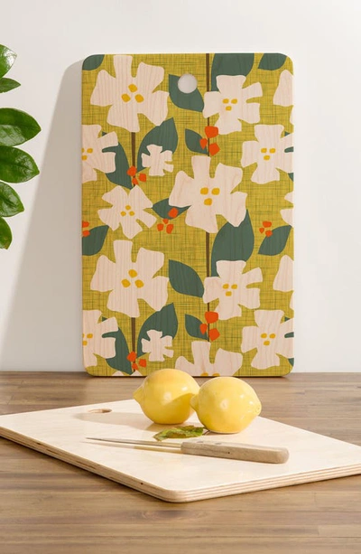 Deny Designs White Flowers And Red Berries By Mirimo Cutting Board In Multi