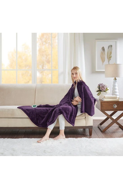 Beautyrest Plush Heated Throw Blanket In Dark Purple