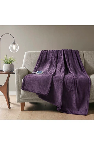 Beautyrest Plush Heated Throw Blanket In Dark Purple