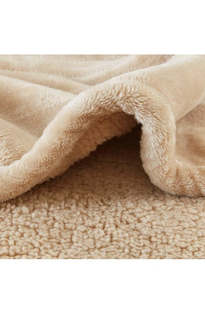 Beautyrest Oversized Solid Microlight Reverses To Micro Berber Electric Throw Bedding In Beige