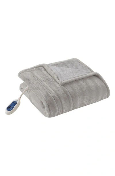 Shop Beautyrest Faux Fur Heated Throw Blanket In Grey