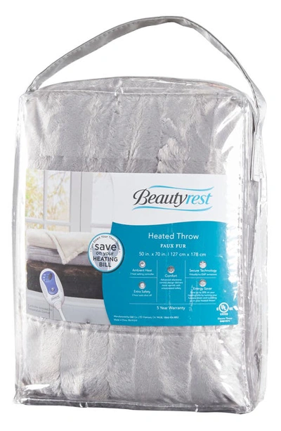 Beautyrest Faux Fur Heated Throw Blanket In Grey