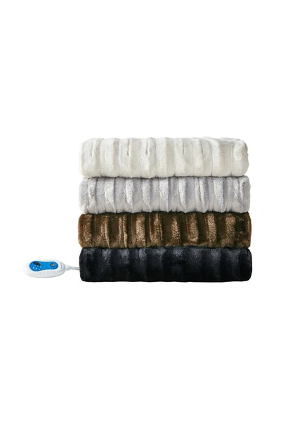 Beautyrest Faux Fur Heated Throw Blanket In Black