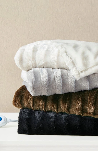 Beautyrest Faux Fur Heated Throw Blanket In Grey