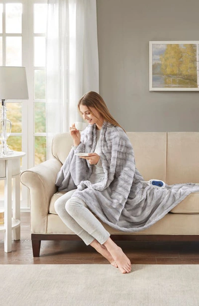 Beautyrest Faux Fur Heated Throw Blanket In Grey