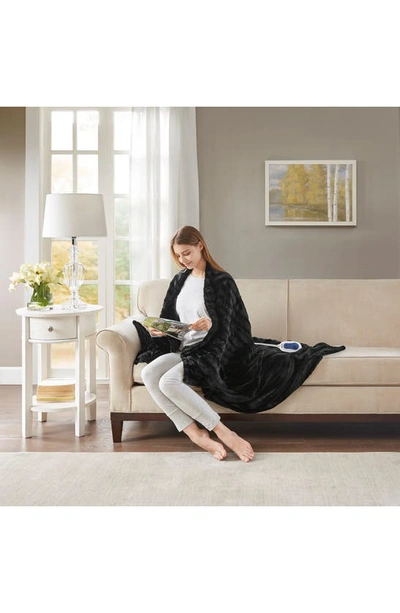Beautyrest Faux Fur Heated Throw Blanket In Black
