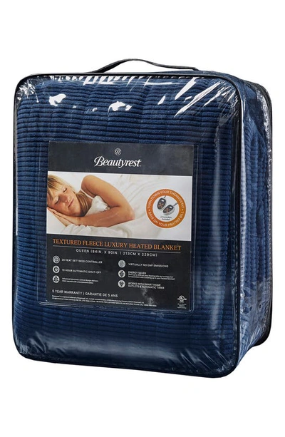 Beautyrest Electric Micro Fleece Heated Blanket With Secure Comfort Technology In Navy