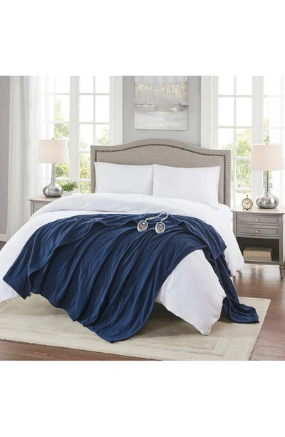 Beautyrest Electric Micro Fleece Heated Blanket With Secure Comfort Technology In Navy