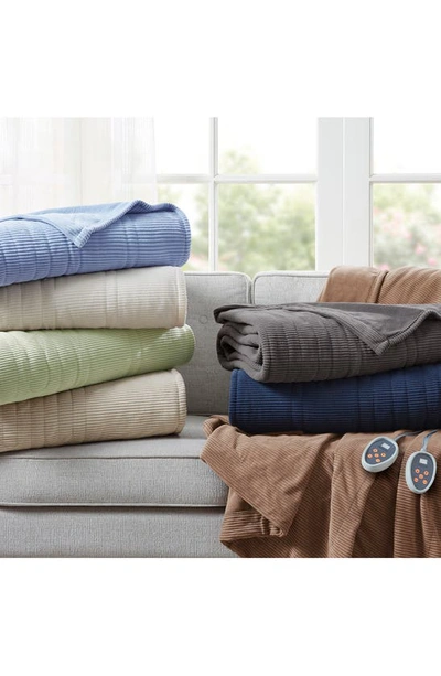 Beautyrest Electric Micro Fleece Heated Blanket With Secure Comfort Technology In Navy