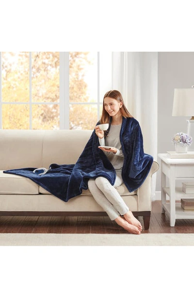 Beautyrest Heated Oversized Throw Blanket In Indigo