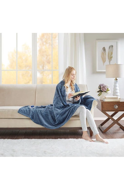 Beautyrest Heated Oversized Throw Blanket In Sapphire Blue