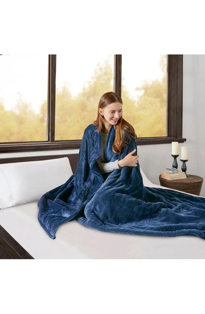 Shop Beautyrest Oeko-tex Heated Blanket In Indigo