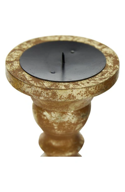 Shop Uma Goldtone Mango Wood Traditional Candle Holder In Multi