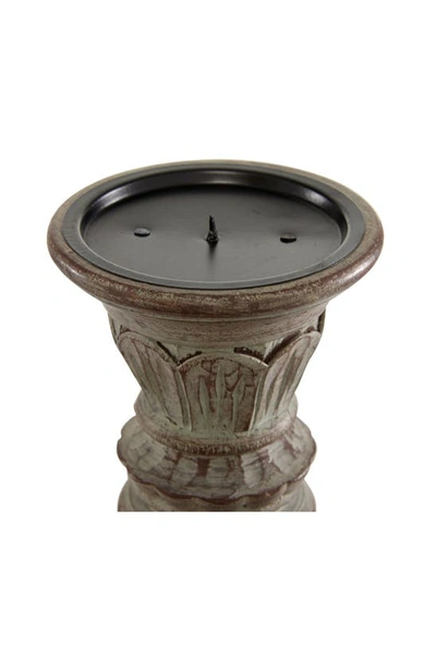 Uma Set Of 3 Distressed Mango Wood Candlesticks In Brown