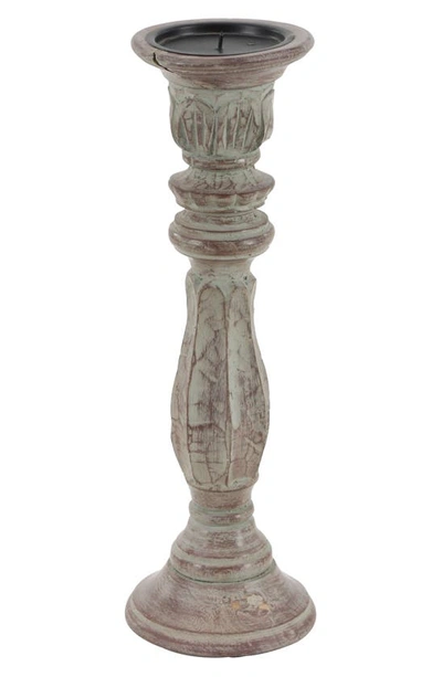 Uma Set Of 3 Distressed Mango Wood Candlesticks In Brown