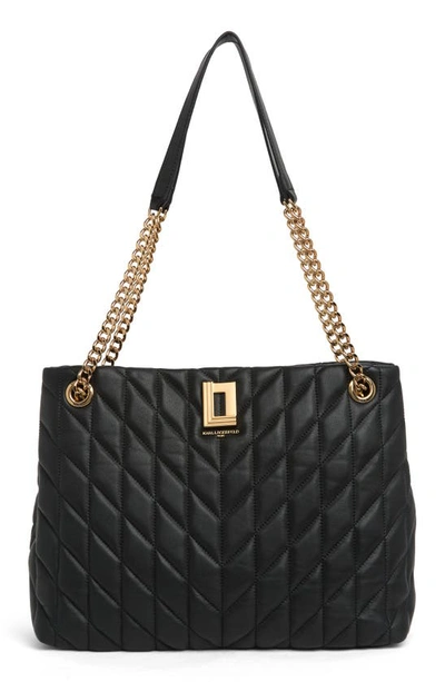 Shop Karl Lagerfeld Quilted Leather Tote In Black/ Gold