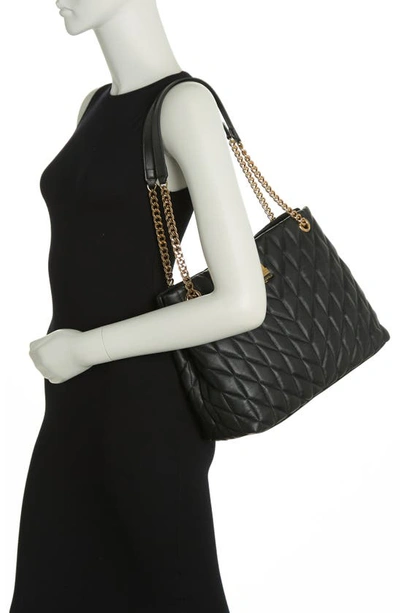 Shop Karl Lagerfeld Quilted Leather Tote In Black/ Gold