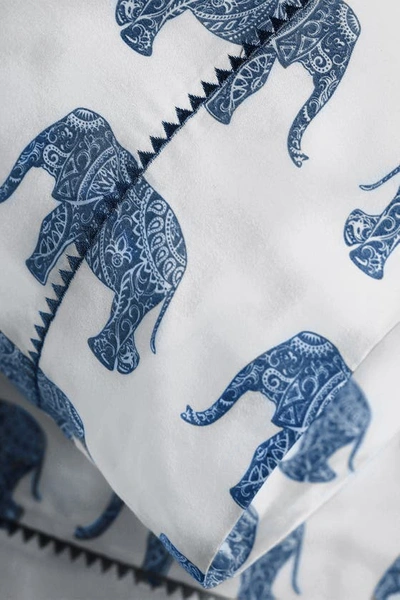 Melange Pink Elephant Print 400 Tc Cotton 3-piece Sheet Set In True Navy