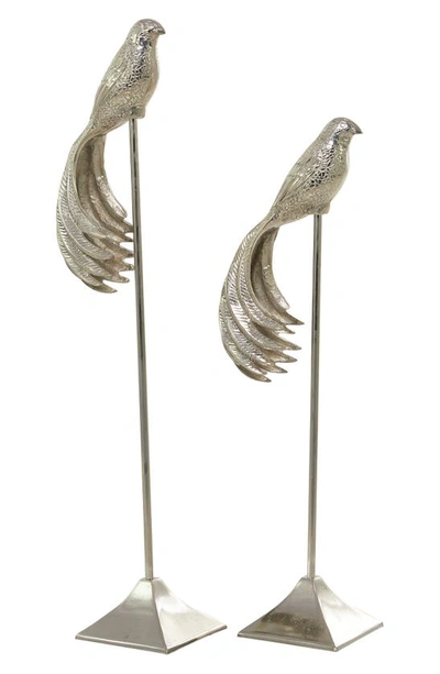 Vivian Lune Home Silver Aluminium Bird Statue Set In Silver