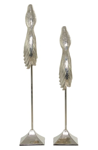 Vivian Lune Home Silver Aluminium Bird Statue Set In Silver