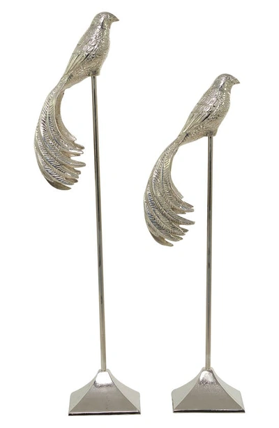 Vivian Lune Home Silver Aluminium Bird Statue Set In Silver
